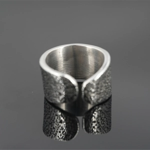 Retro wide open silver ring with hammered industrial texture for men and women