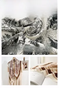 Detail showing herringbone texture fabric and premium stitched edge of lion print scarf