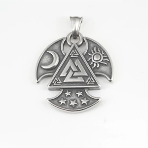 Vintage μενταγιόν Viking Valknut από ατσάλι τιτανίου με σύμβολα ήλιου και σελήνης