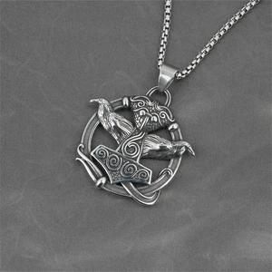 Stainless Steel Viking Thor's Hammer Necklace Pendant Odin Raven Celtic Knot Amulet Retro Nordic Mythology Jewelry For Men Women
