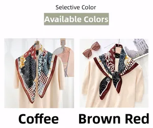 Détails de foulards en soie à motifs chevrons et géométriques en marron et rouge