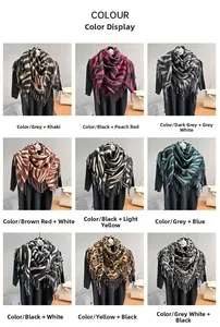 Collage showing nine variants of leopard and zebra print scarves with fringe details