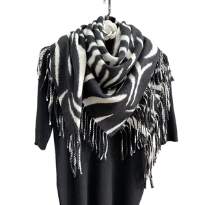Classic zebra print cashmere-like scarf with fringe tassels for autumn and winter outfits