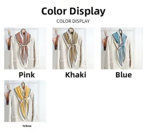 Detail view of rhomboid silk scarf with creative linear patterns in four color variations