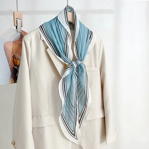 Geometric Line Print Polyester Silk-Like Scarf Minimalist Elegant Diamond Wrap For Women Fashion Office Neck Accessory