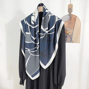 Women Elegant Abstract Printed Satin Scarf Large Square Shawl Lightweight Fashion Neck Kerchief For Daily Office Wear