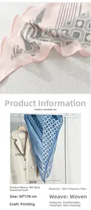 Detail showing the 100% polyester rhombic scarf with high-quality geometric printing