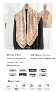 Detail view of 90x90cm vintage square scarf with V-letter pattern and hand-rolled edges