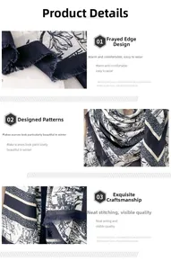 Close-up of vintage floral print scarf with intricate frayed edges and navy patterns