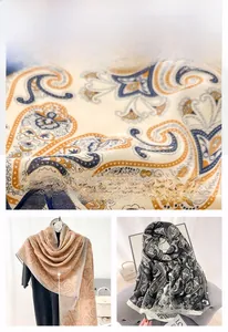 Macro detail of the fine fabric texture and traditional ethnic paisley pattern on the shawl