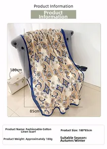 Detailed view of paisley cotton linen scarf with dimensions and weight specifications