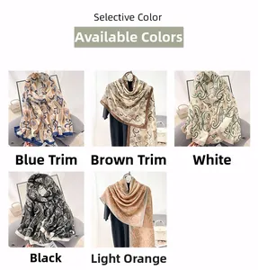 Selective color display of elegant Paisley print cotton linen scarves in various shades
