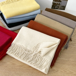 Soft cashmere-like fringe scarves in multiple solid colors for autumn and winter season