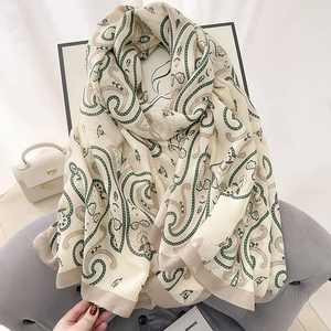 Elegant cotton linen scarf for women featuring premium bohemian paisley print patterns