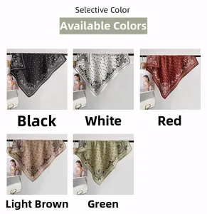 Detailed grid view of stylish paisley and polka dot square scarves in five classic colors