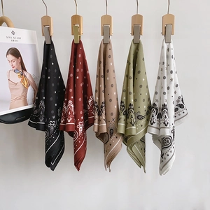 Herringbone print silk scarf collection in five colors with bohemian paisley patterns