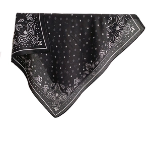 Classic black paisley printed bandana scarf with white star patterns and border details