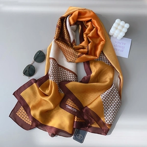 Women Elegant Faux Satin Satin Shawl Scarf Geometric Color Block Houndstooth Print Large Wrap For Daily Travel Office Party