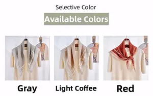 Three elegant herringbone scarves in gray, light coffee, and red with a silky finish