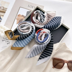 Three-pack of elegant striped silk square scarves for women with floral line prints