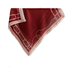 Elegant wine red and beige silk scarf with nautical rope pattern on white background