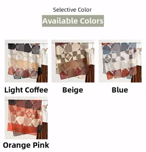 Detail view of geometric silk scarves in light brown beige blue and orange pink patterns