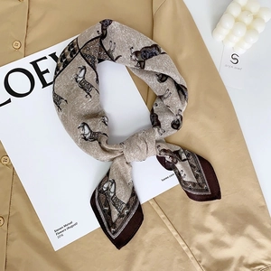 British style horse print silk scarf in classic four-grid color block pattern