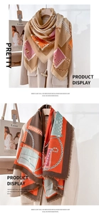 Close-up of mercerized wool scarf with vintage chain patterns and fine tassel edges