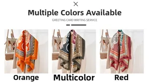 Detailed view of bohemian style printed scarves in orange, crimson, and vintage patterns