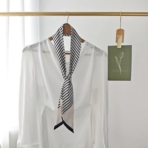 French Vintage Satin Scarf Women Black White Striped Polka Dot Long Neck Scarf Elegant Polyester Ribbon For Bag Hair