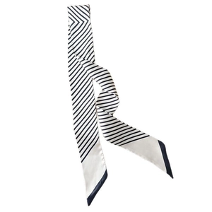 French vintage black and white striped silk scarf twilly accessory for women