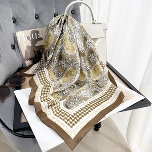 Elegant Women Polyester Square Scarf Vintage Botanical Floral Printed Houndstooth Shawl Fashionable Accessories For Daily Wear