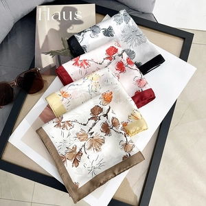 Elegant floral print silk scarf set in four colors for stylish women accessory