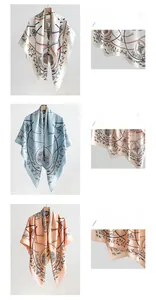 Detailed equestrian silk scarf prints with chains and floral patterns in three colors
