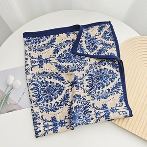 Classic floral silk scarf with damascus patterns and vintage velvet texture for women