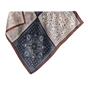 Paisley patchwork cotton linen neck scarf in navy, red and cream on white background