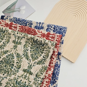 Classic floral square silk scarves in blue, red and green with retro damask patterns