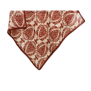 Classic floral silk scarf in cream and red damask pattern, elegant vintage square shawl