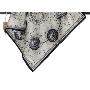 Astrological constellations print silk scarf in off-white with black edge and moon phases