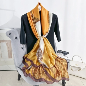 Elegant geometric color-block silk scarf with houndstooth pattern for stylish women