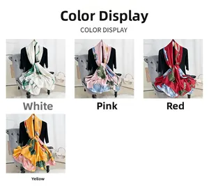 Aperçu des couleurs des foulards en soie à fleurs blanc rose rouge et jaune sur chaise