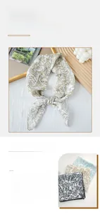 Detailed view of lightweight bali yarn scarf with vintage floral print and wavy scalloped edges