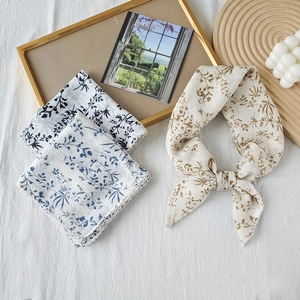 Women Floral Print Square Scarf Polyester Voile Neck Scarf With Picot Edge Fresh Style Fashion Head Scarf For Office Daily Wear