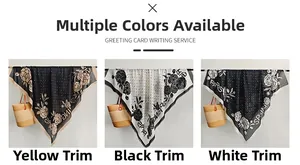 Detailed view of lightweight floral and polka dot scarves draped on woven straw bags