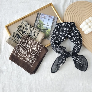Retro Paisley Floral Print Square Scarf For Women Lightweight Polyester Voile Scalloped Edge French Style Foulard Neck Head Scarf