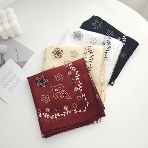 Retro paisley floral chiffon scarf set with delicate lace edges in four colors