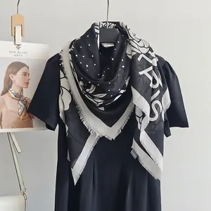 Retro black and white floral polka dot scarf with frayed edges and PARIS lettering