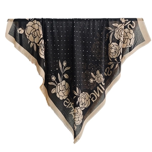 Vintage floral polka dot scarf for women with Paris typography and frayed edges