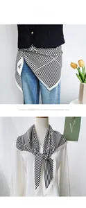 Versatile black and white striped silk neckerchief used as a waist belt and neck scarf
