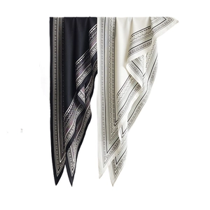 Silky fashion neck scarf with elegant paisley patterns and geometric borders